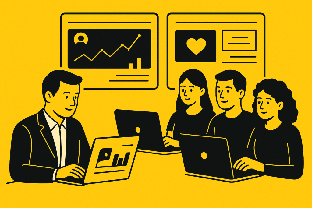 Political campaign agency team creating digital election strategy
